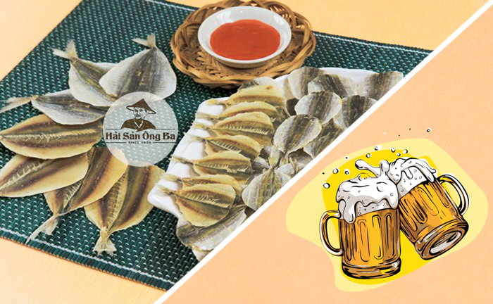 bia, cá chỉ vàng, món ăn, đĩa tương ớt gia vị,