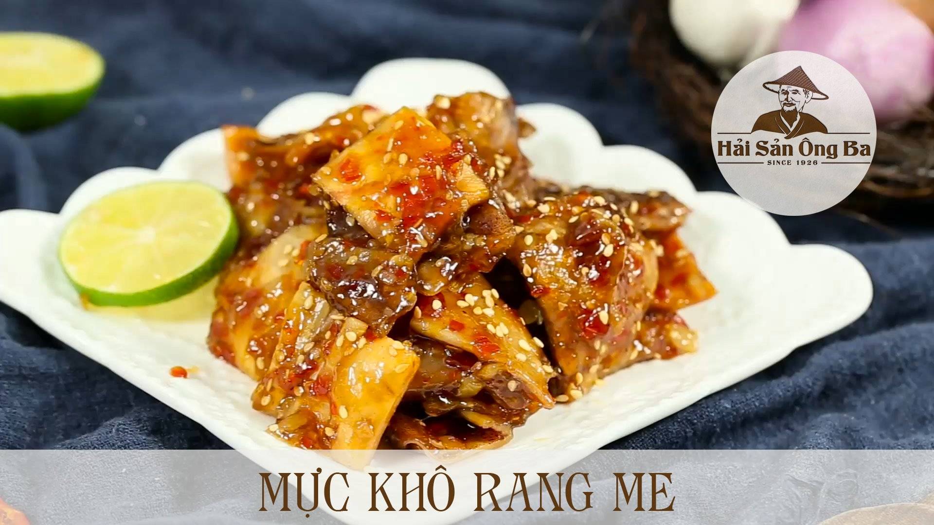 đĩa mực khô rim me, lát chanh,